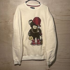 Makobi Mens 3XL Trapstar Teddy Bear Ribbed White Pullover Crew Neck Sweatshirt